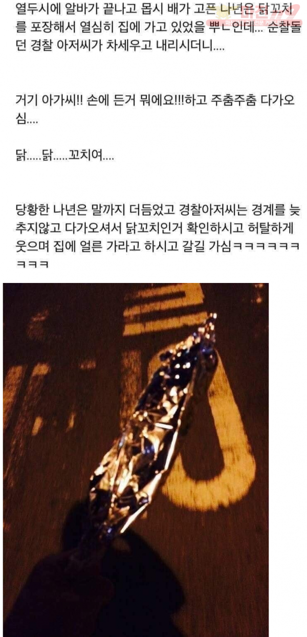 닭꼬치 포장해서 집가다 경찰아저씨한테 걸린 여자