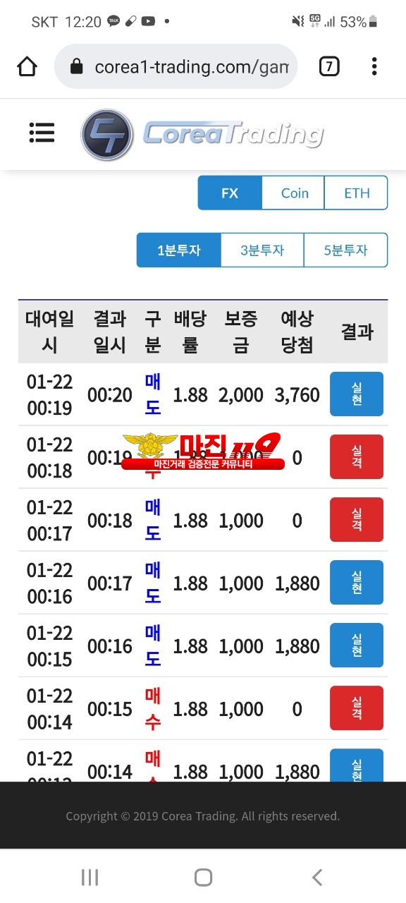 코리아 신뢰점 자기전 수익