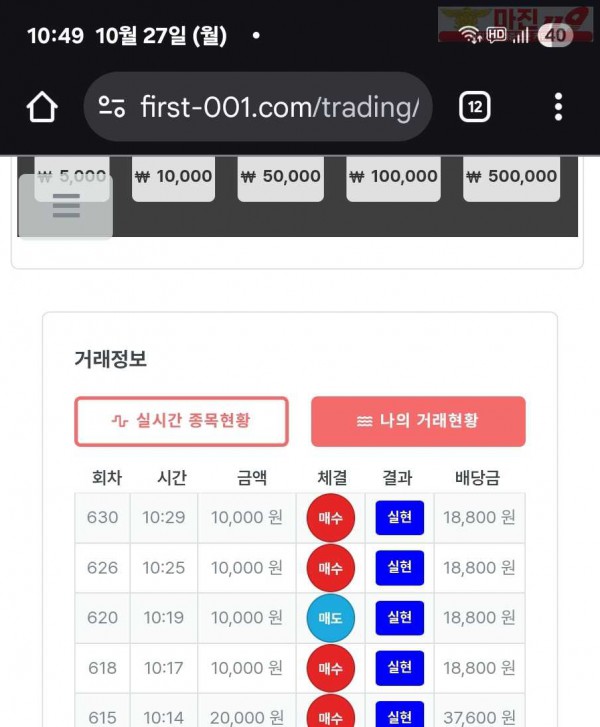 퍼스트트레이딩 신뢰점 10/27월 5연승인증