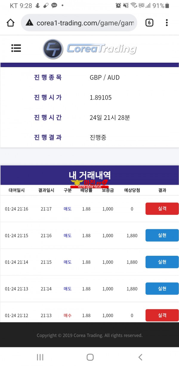 코리아 신뢰지사 수익입니다