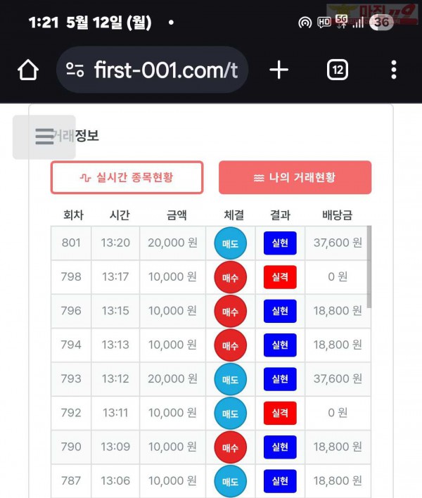 퍼스트트레이딩 신뢰점 5/12월 수익인증