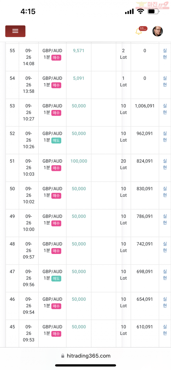9월 연승왕 이벤트 하이트레이딩 페이백점 11연승 인증